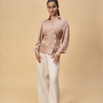 champagne satin wrap blouse