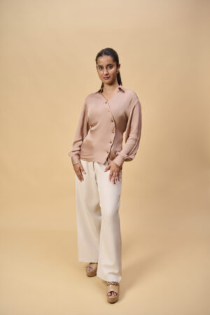 champagne satin wrap blouse