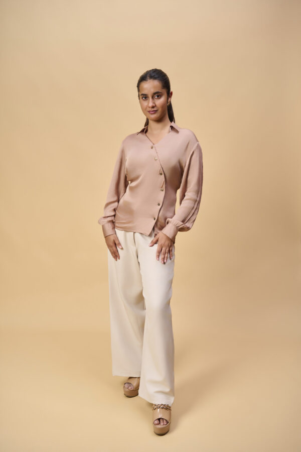 champagne satin wrap blouse